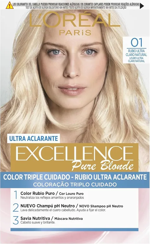 L'Oréal Paris Excellence Coloración Creme Tono 01 Rubio Ultra Claro Natural 1000 ml - pack de 3 unidades