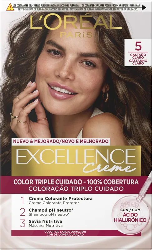 L'Oréal Paris Excellence Creme Tinte Tono 5 Castaño Claro 50 ml - pack de 3 unidades