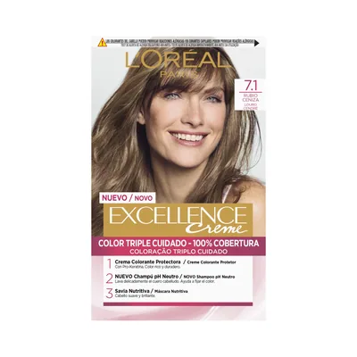 L'Oréal Paris Excellence Creme Tinte Permanente Tono 7.1 Rubio Ceniza (pack de 3)