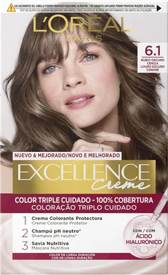 L'Oréal Paris Excellence Creme Tinte Permanente Tono 6.1 Rubio Oscuro Ceniza (pack de 3)
