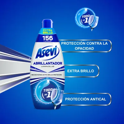 Asevi Abrillantador lavavajillas todo en 1 brillo antical 156 lavados 625 ml - pack de 12 unidades – foto 2