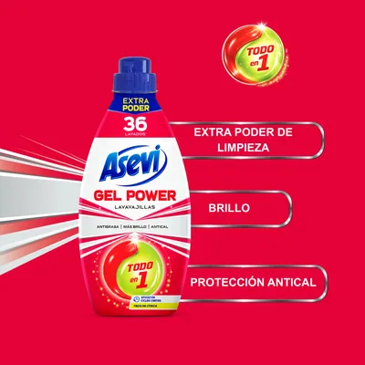 Asevi Lavavajillas líquido máquina gel Power todo en 1 36 lavados 720 ml - pack de 10 unidades – foto 6