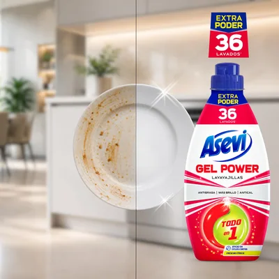 Asevi Lavavajillas líquido máquina gel Power todo en 1 36 lavados 720 ml - pack de 10 unidades – foto 2