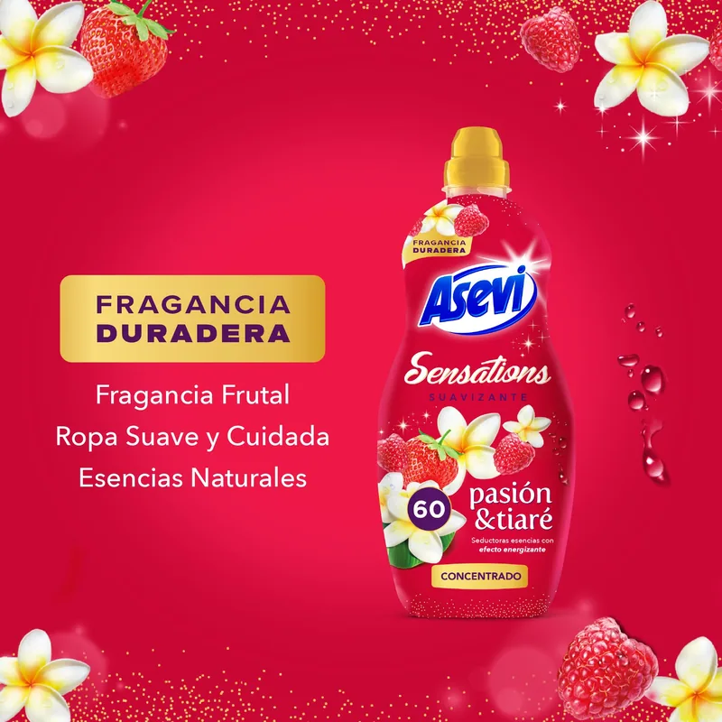 Asevi Suavizante concentrado Pasión & Tiaré 60 lavados 1440 ml - pack de 10 unidades