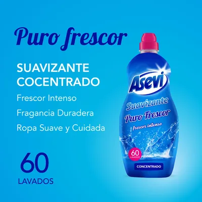 Asevi Suavizante concentrado para lavadora Puro Frescor 60 lavados 1500 ml - pack de 10 unidades – foto 1