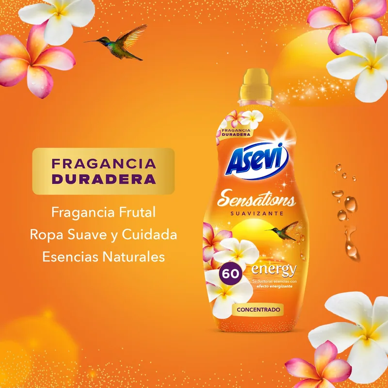 Asevi Suavizante concentrado Energy fragancia energizante 60 lavados 1440 ml - pack de 10 unidades