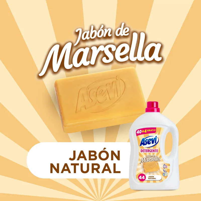 Asevi Detergente líquido para lavadora Marsella jabón natural 92 lavados 5000 ml - pack de 4 unidades