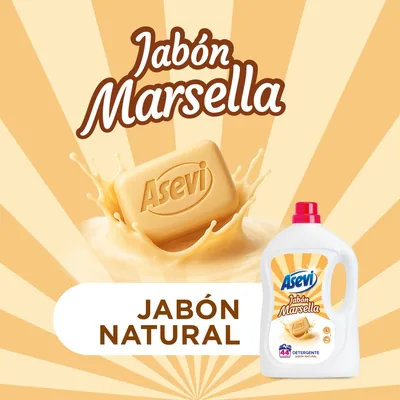 Asevi Detergente líquido para lavadora Marsella jabón natural 44 lavados 2288 ml - pack de 5 unidades – foto 1