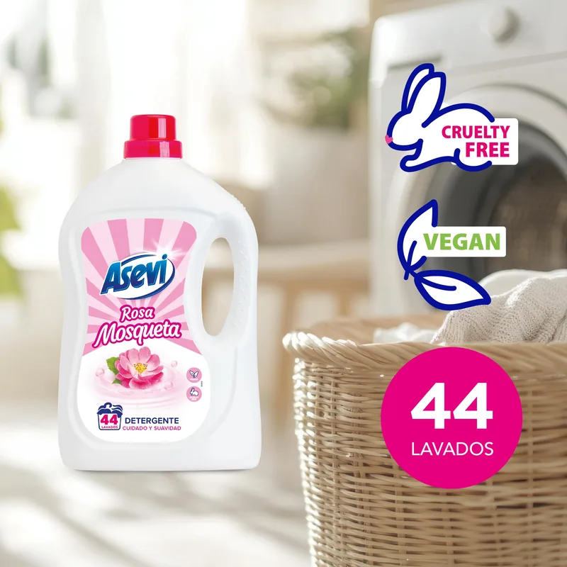 Asevi Detergente líquido para lavadora Rosa Mosqueta 44 lavados 2288 ml - pack de 5 unidades