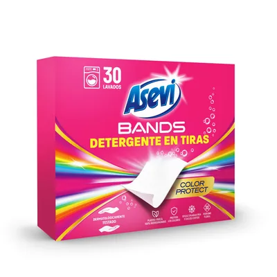 Asevi Bands detergente en tiras para lavadora Color Protect 30 lavados (pack de 10)