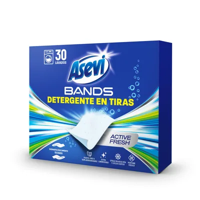 Asevi Bands detergente en tiras para lavadora Active Fresh 30 lavados (pack de 10)