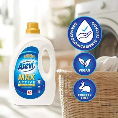 Asevi Detergente líquido quitamanchas Max Active agua fría 50 dosis 2500 ml - pack de 5 unidades – foto 1