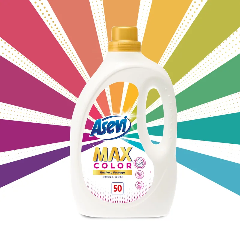 Asevi Detergente líquido concentrado para lavadora Max Color 50 lavados 2500 ml - pack de 5 unidades