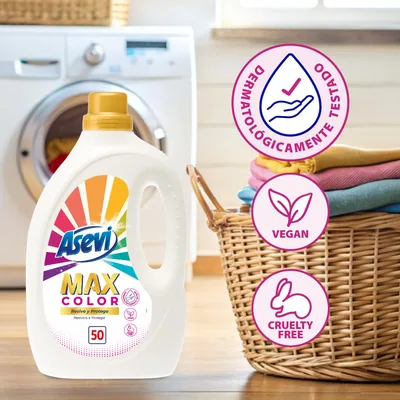 Asevi Detergente líquido concentrado para lavadora Max Color 50 lavados 2500 ml - pack de 5 unidades – foto 2