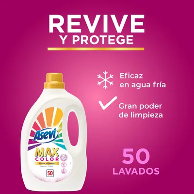 Asevi Detergente líquido concentrado para lavadora Max Color 50 lavados 2500 ml - pack de 5 unidades – foto 3