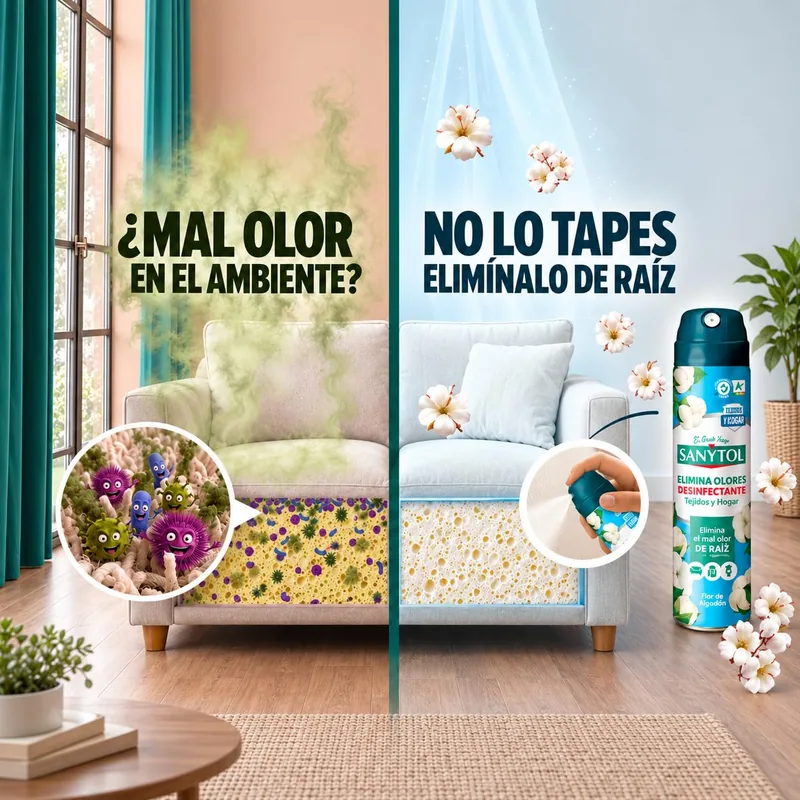 Sanytol Spray Ambientador Elimina Olores Hogar y Tejidos 300 ml - pack de 6 unidades