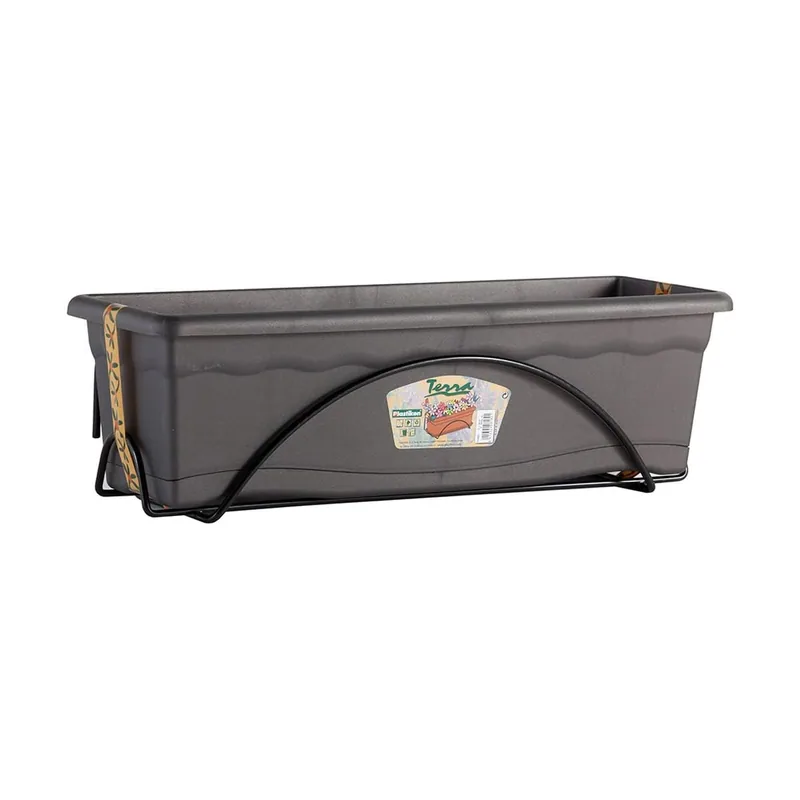 Plastiken Balconera con Plato Integrado y Soporte Antracita 60x24 cm - 1 unidad