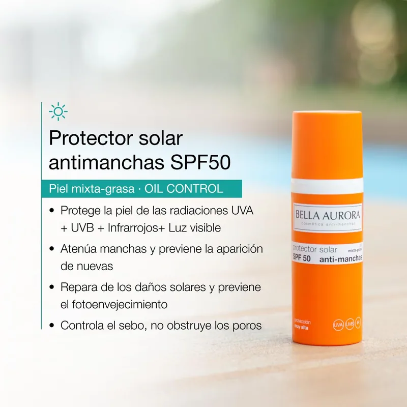 Bella Aurora Protector solar antimanchas SPF50 piel mixta-grasa 50 ml - 1 unidad