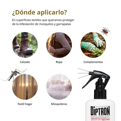 Diptron Textil Repellent Repelente de Garrapatas y Mosquitos para la Ropa 100ml - 1 unidad – foto 7