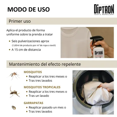Diptron Textil Repellent Repelente de Garrapatas y Mosquitos para la Ropa 100ml - 1 unidad – foto 9