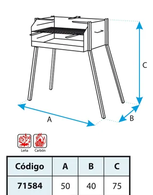 Imex El Zorro 71584 barbacoa cuadrada con soporte para paella 50x40x75 cm - 1 unidad – foto 2