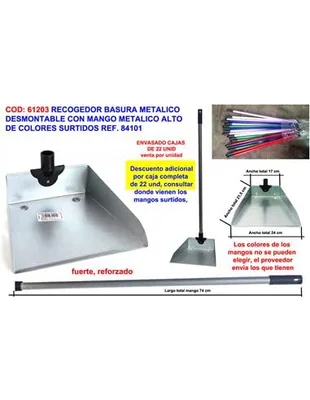 Fplus 84101 recogedor de basura metálico desmontable con mango forrado (pack de 11)