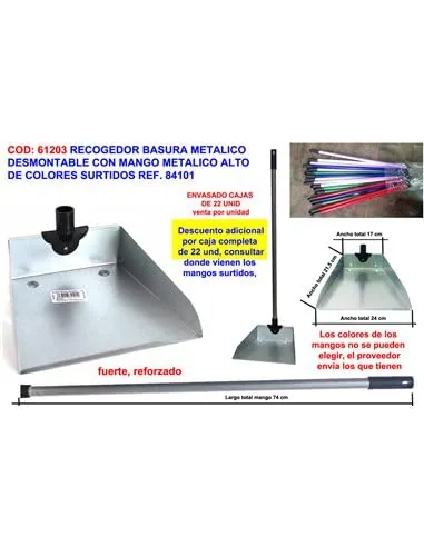 Fplus 84101 recogedor de basura metálico desmontable con mango forrado - pack de 11 unidades
