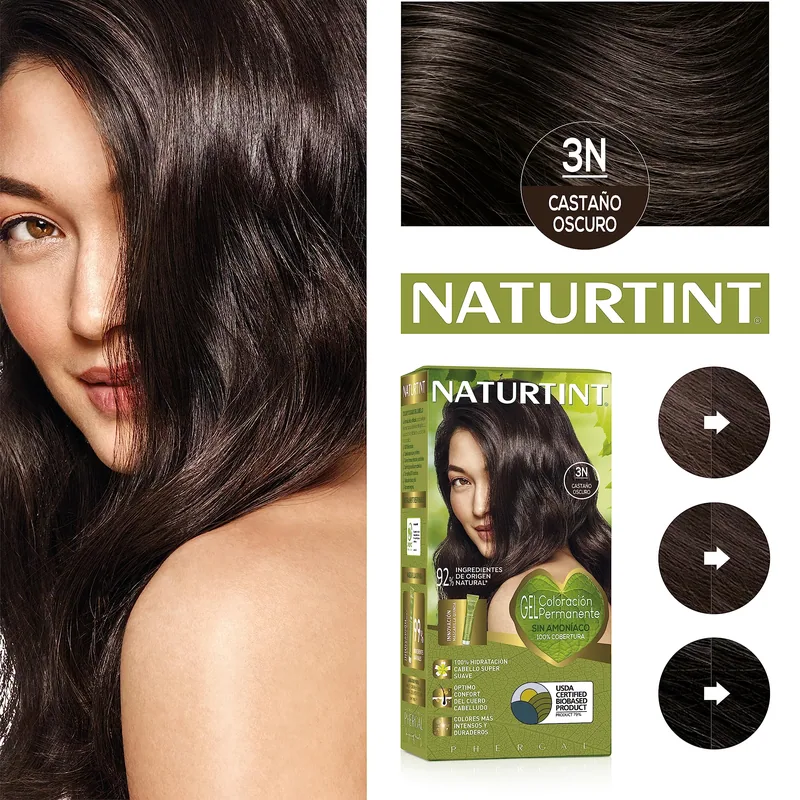 Naturtint Biobased Coloración Tono 3N Castaño Oscuro 170 ml - pack de 3 unidades