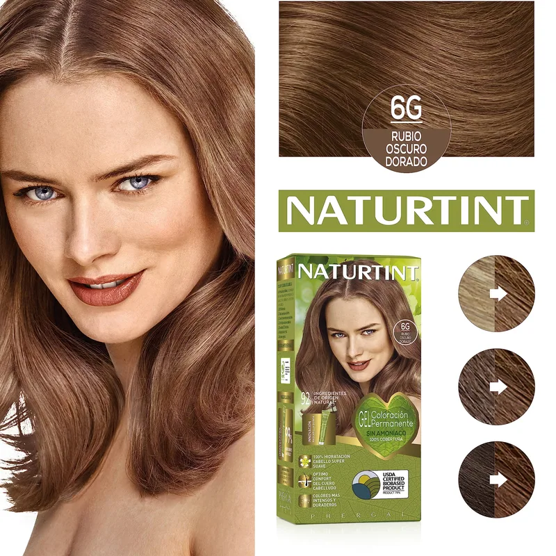 Naturtint Biobased Coloración Tono 6G Rubio Oscuro Dorado 170 ml - pack de 3 unidades