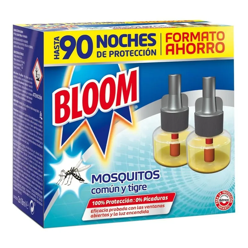 Bloom Recambio eléctrico líquido insecticida antimosquitos 90 noches 18 ml - pack de 3 unidades