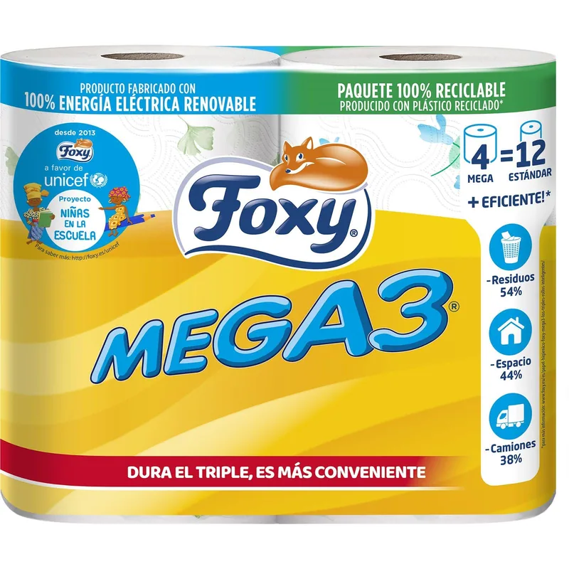 Foxy Mega3 papel higiénico decorado 4 rollos - pack de 6 unidades