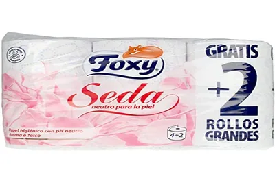 Foxy papel higiénico de seda pH neutro aroma talco 3 capas 6 rollos (pack de 7)