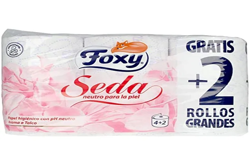 Foxy Papel higiénico de seda pH neutro aroma talco 3 capas 6 rollos - pack de 7 unidades