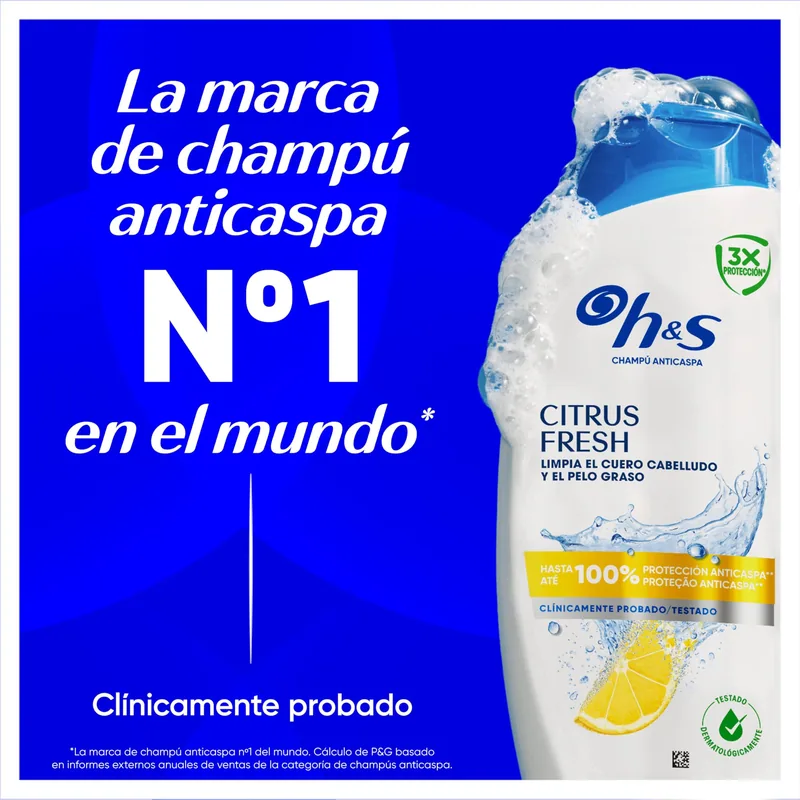 Head & Shoulders H&S Citrus Fresh Champú Anticaspa para Pelo Graso Aroma a 1000 ml - 1 unidad