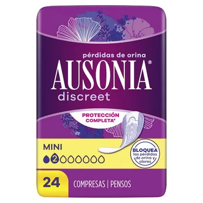 Ausonia compresas para pérdidas de orina mini Discreet 24 compresas (pack de 8)