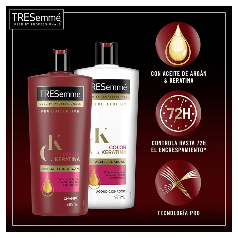 TRESemmé Champú Keratina Color para pelo teñido o con mechas con aceite de 685 ml - pack de 3 unidades