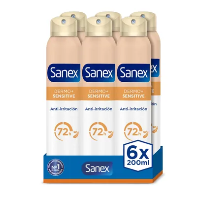 Sanex Dermo+ Sensitive Desodorante Antitranspirante Spray 72h 200 ml (pack de 6)