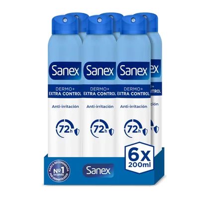 Sanex Dermo+ Extra Control Desodorante Antitranspirante Spray 200 ml (pack de 6)